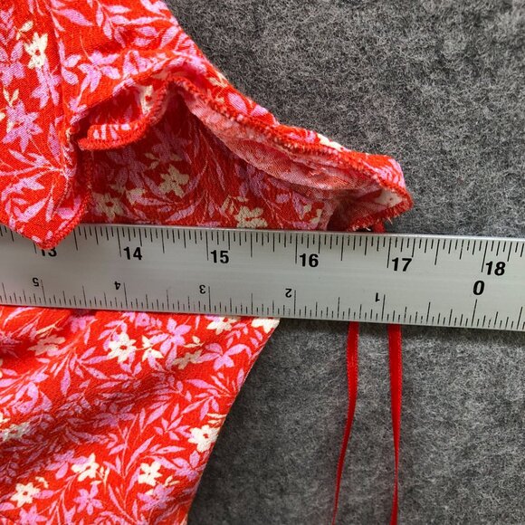 Zara Mini Cami Dress Womens XS Pink Floral Ruffle Slip Flowy Sweetheart V-Neck - Picture 7 of 10